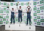 Trzej najlepsi kierowcy drugiego wyścigu czwartej rundy Volkswagen Castrol Cup w Poznaniu. Od lewej - Rasmus Marthen, Mateusz Lisowski i Maciej Steinhof. podium 2 wyscig.jpg