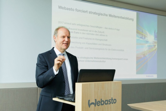 Webasto zwiększa przychody i przyspiesza inwestycje w elektomobilność BIZNES, Motoryzacja - Sprzedaż grupy Webasto osiągnęła w ubiegłym roku po raz czwarty z rzędu dwucyfrowy wzrost i zamknęła się sumą około 3,5 miliarda euro. Około 75 procent tej kwoty (2,6 miliarda euro) stanowiła sprzedaż szyberdachów i dachów panoramicznych.